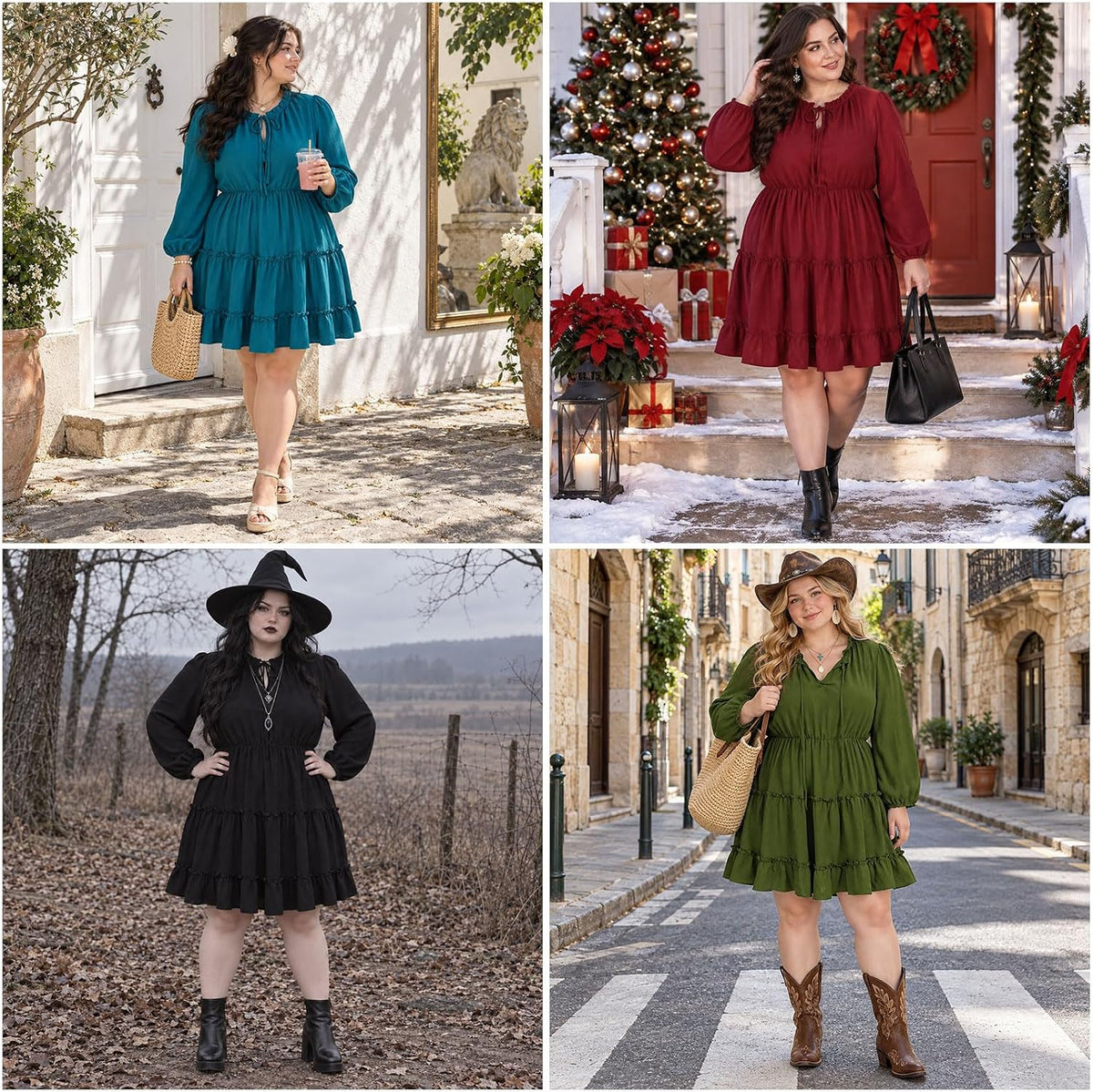 Moon Wood Womens Plus Size Fall Dresses Long Sleeve Dress Mini Dress With Pocket - Black