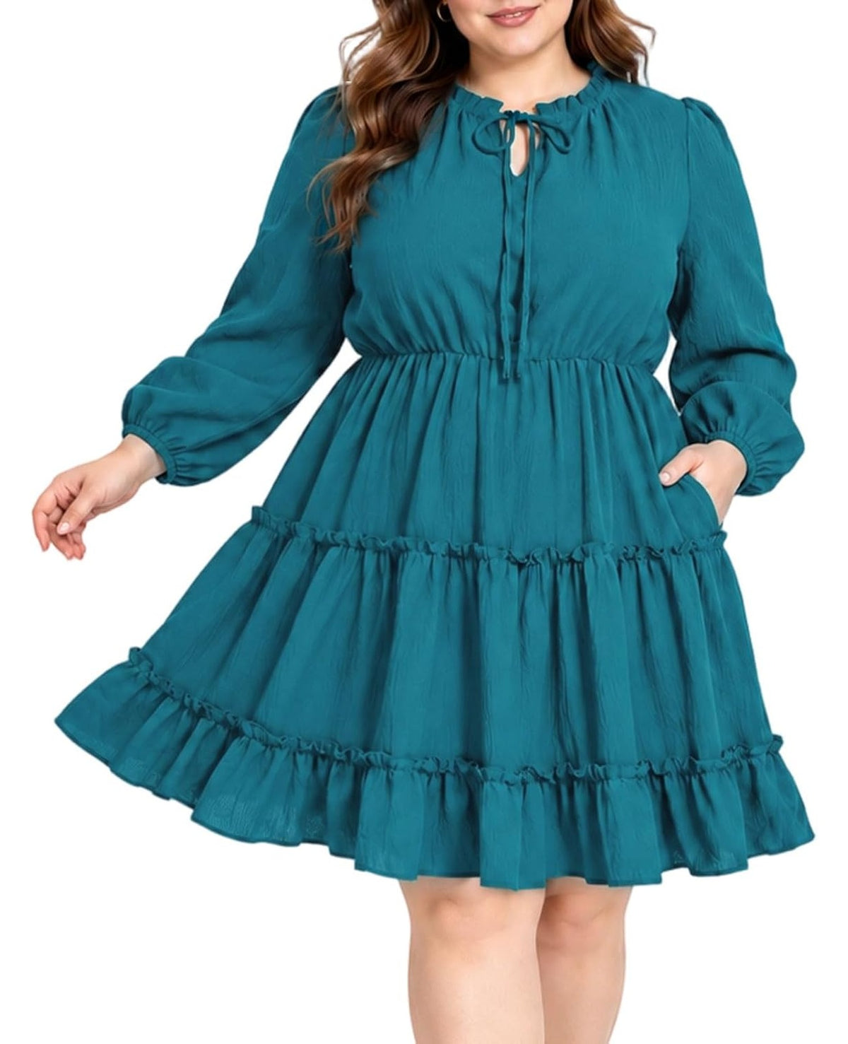 Moon Wood Womens Plus Size Fall Dresses Long Sleeve Dress Mini Dress With Pocket - Dark Blue