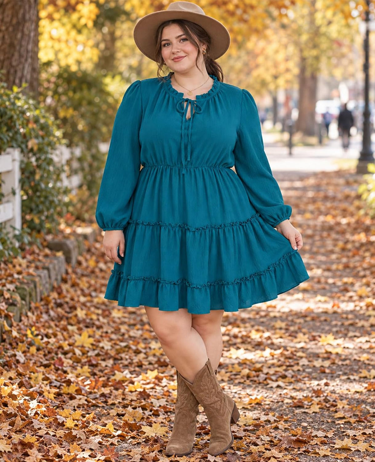 Moon Wood Womens Plus Size Fall Dresses Long Sleeve Dress Mini Dress With Pocket - Dark Blue