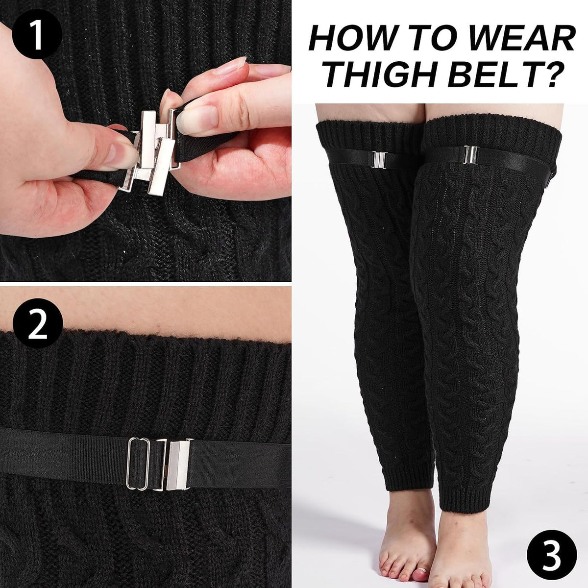 Moon Wood Womens Plus Size Fleece Lined Leg Warmers Thick Footless Thigh High Socks - Black