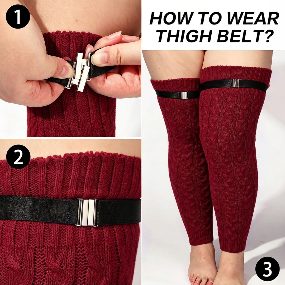 Moon Wood Womens Plus Size Fleece Lined Leg Warmers Thick Footless Thigh High Socks - Burgundy