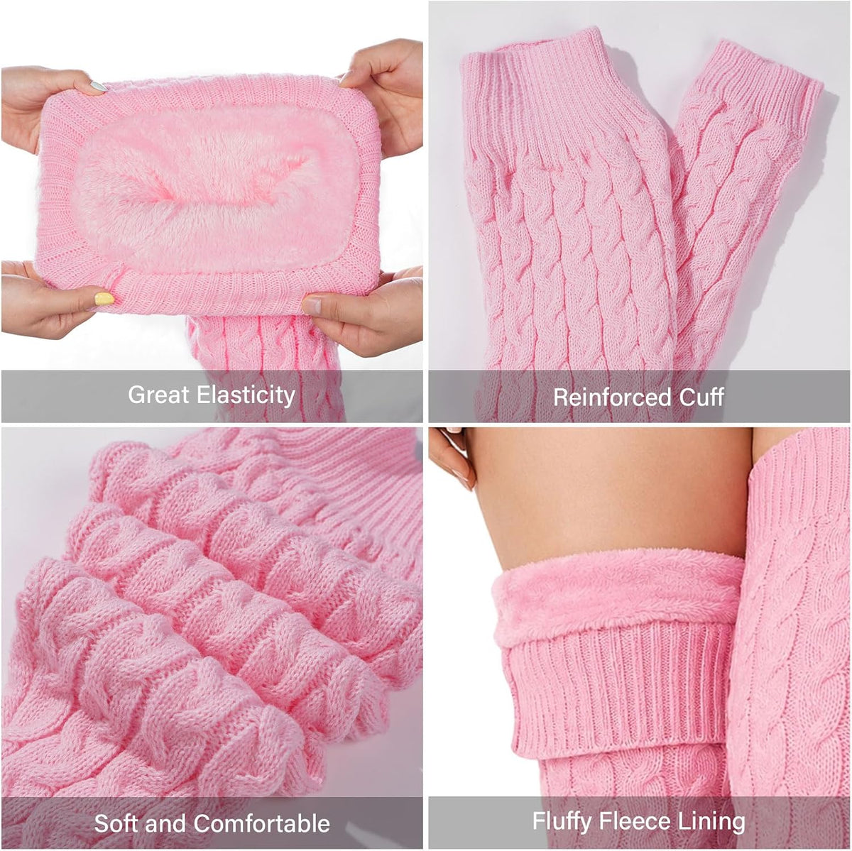 Moon Wood Womens Plus Size Fleece Lined Leg Warmers Thick Footless Thigh High Socks - Light Pink