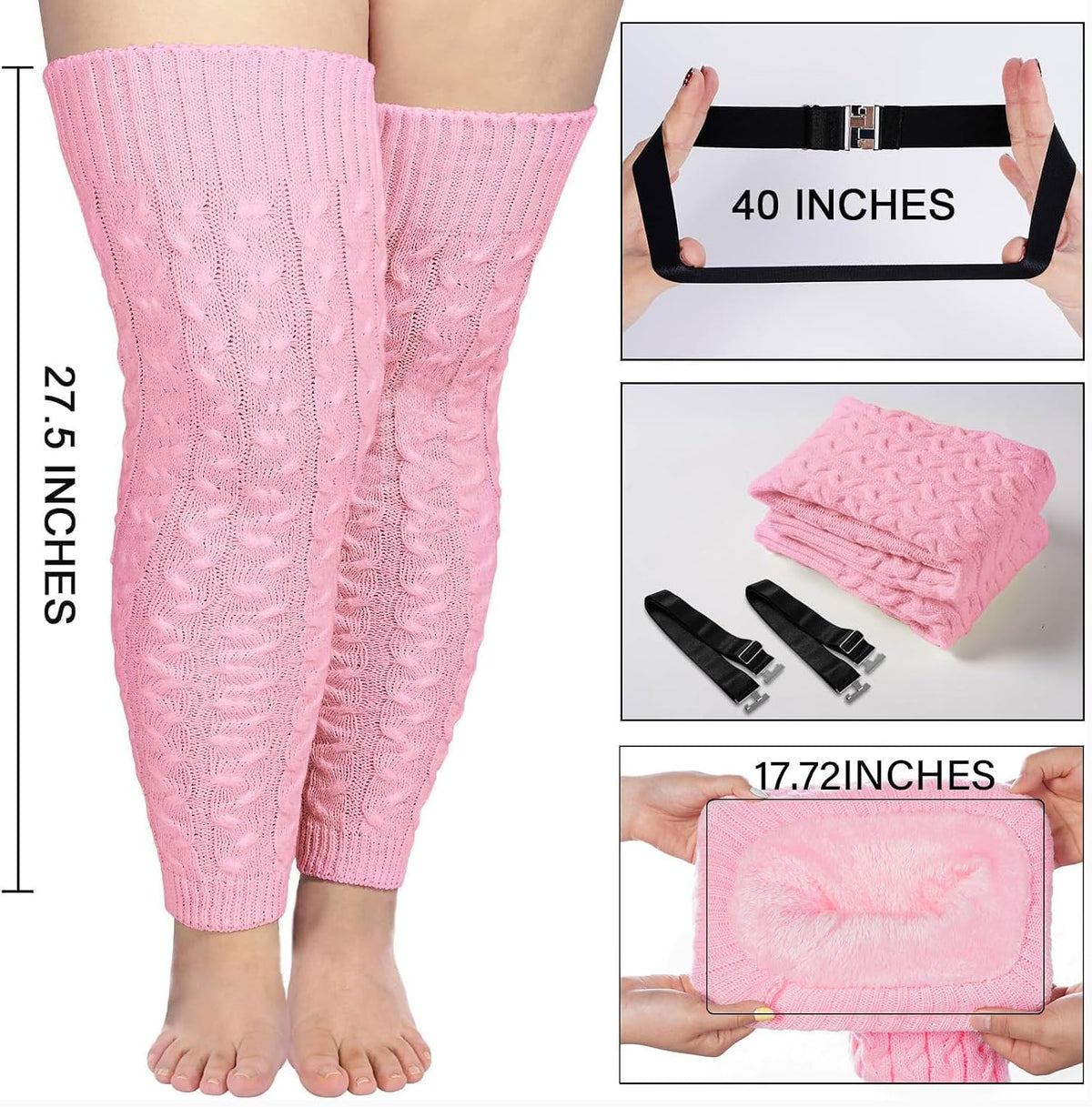 Moon Wood Womens Plus Size Fleece Lined Leg Warmers Thick Footless Thigh High Socks - Light Pink