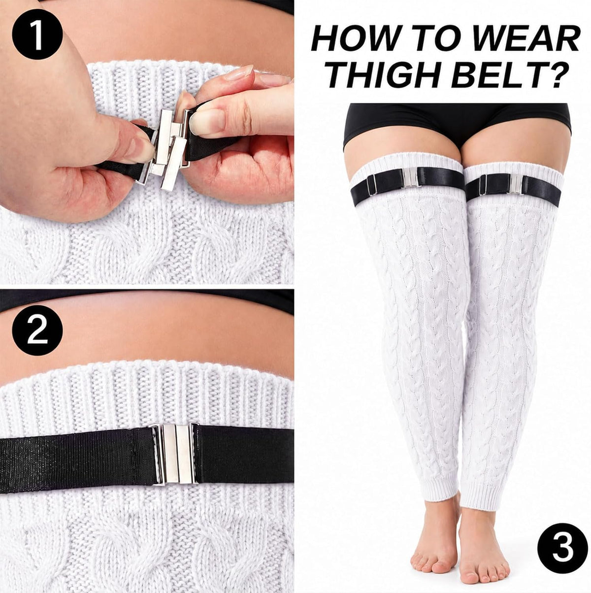Moon Wood Womens Plus Size Fleece Lined Leg Warmers Thick Footless Thigh High Socks - White