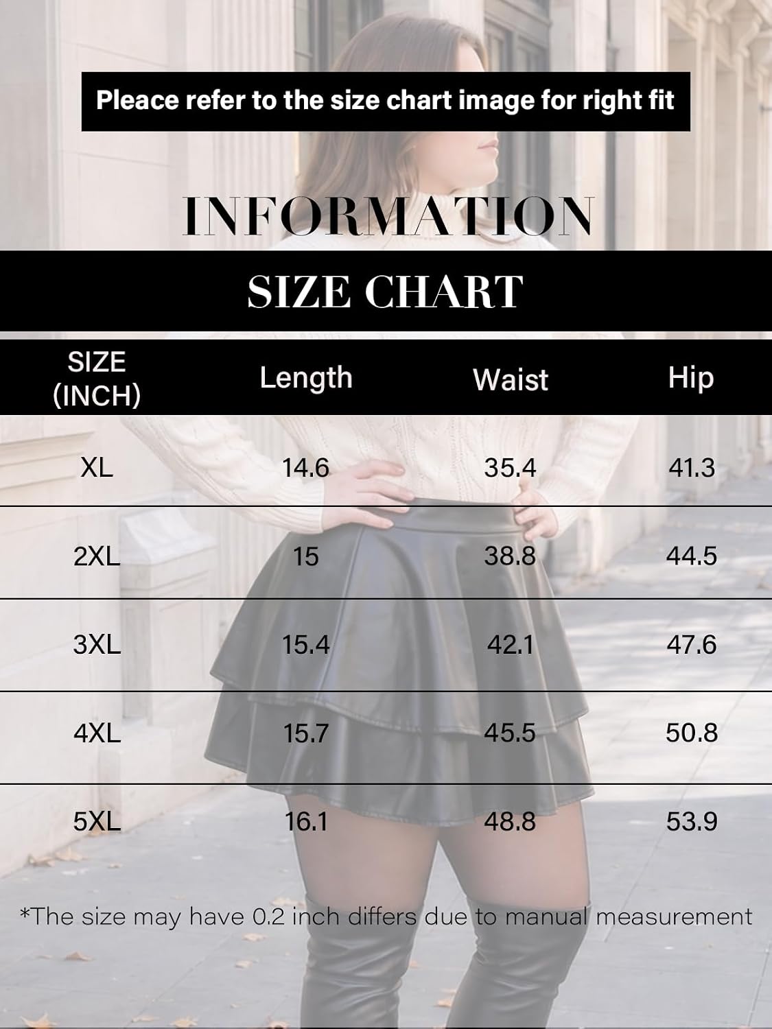 Moon Wood Womens Plus Size Leather Mini Skirt Ruffle Skort with Pockets - Black