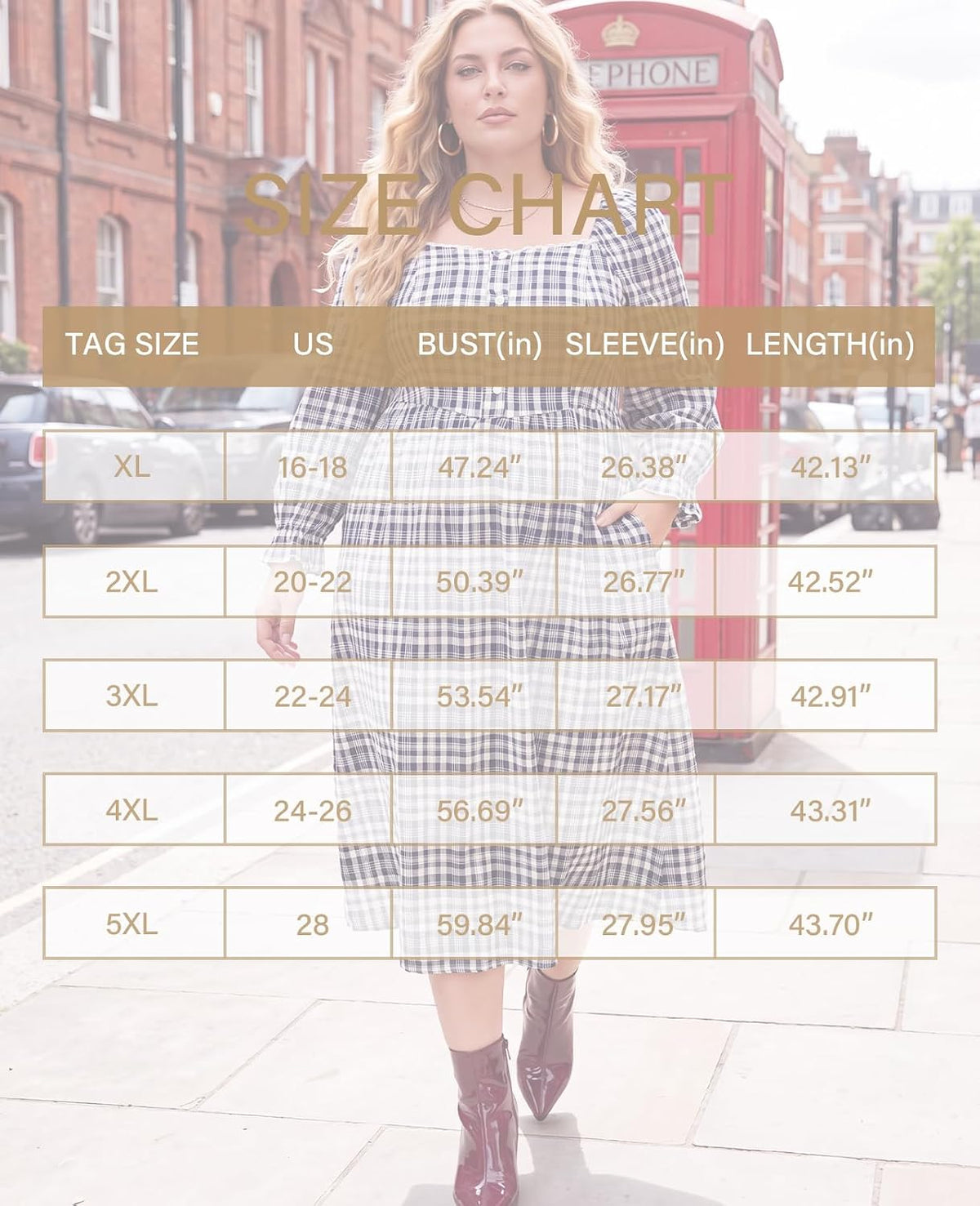 Moon Wood Womens Plus Size Maxi Dress Long Sleeve Fall Casual Dresses Plaid Dress - Navy & White