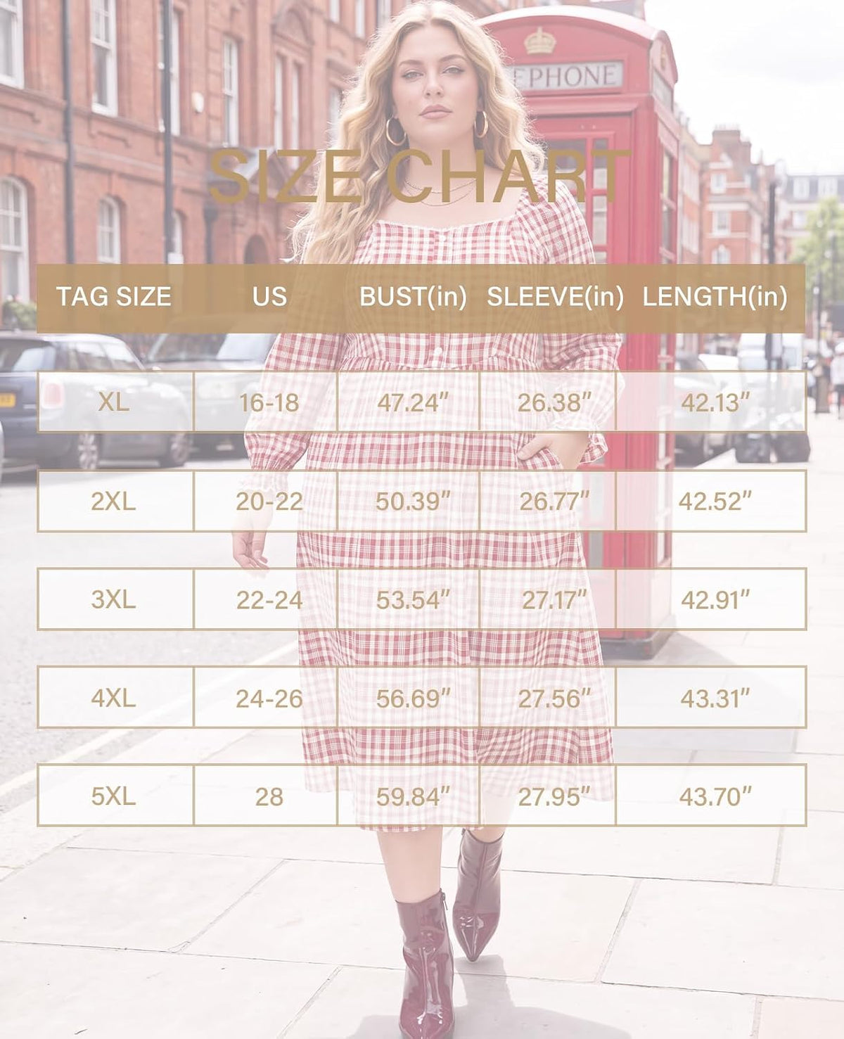 Moon Wood Womens Plus Size Maxi Dress Long Sleeve Fall Casual Dresses Plaid Dress - Red & White