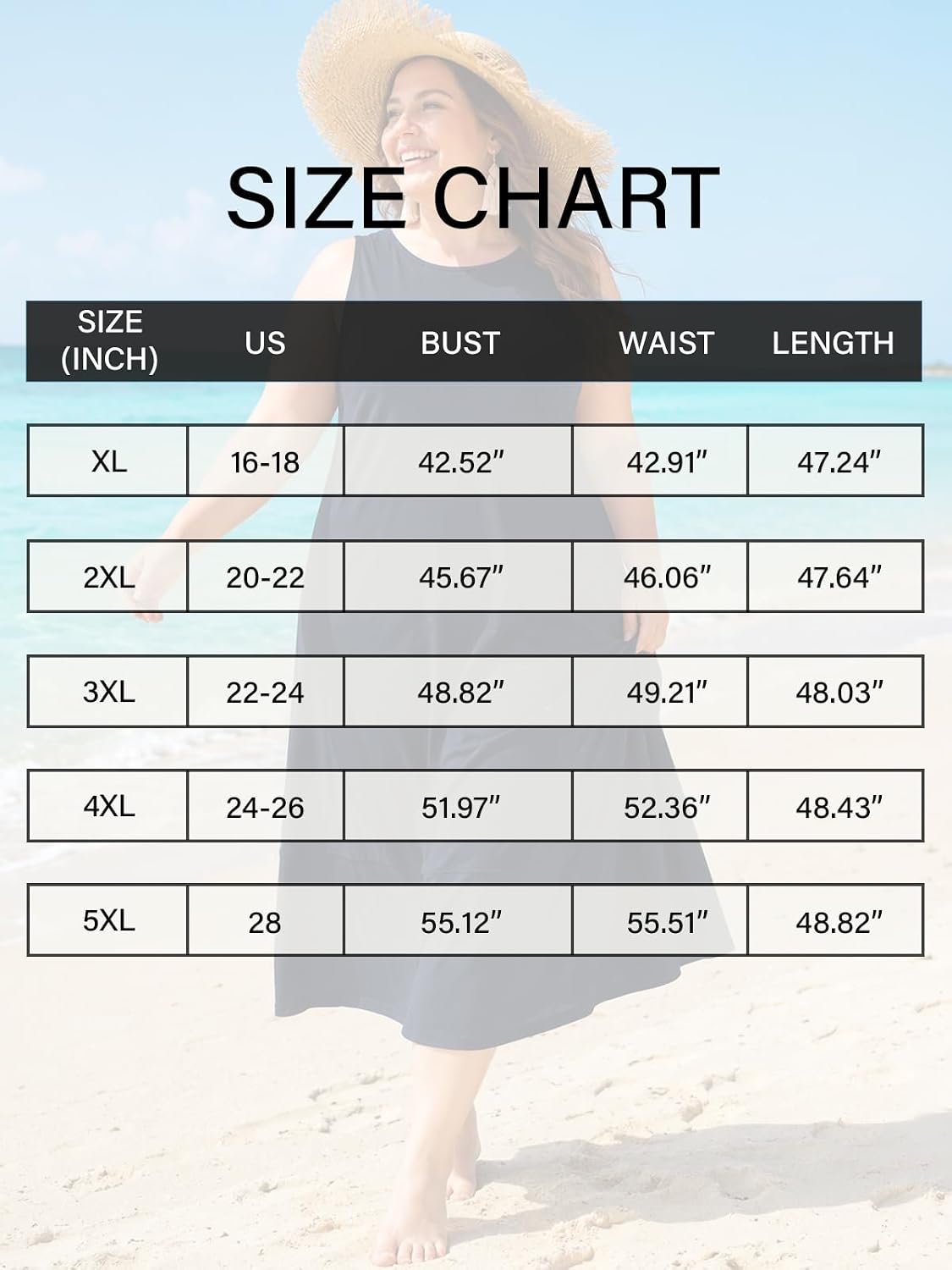 Moon Wood Womens Plus Size Maxi Dress Summer Casual Tank Dress with Pockets - Navy