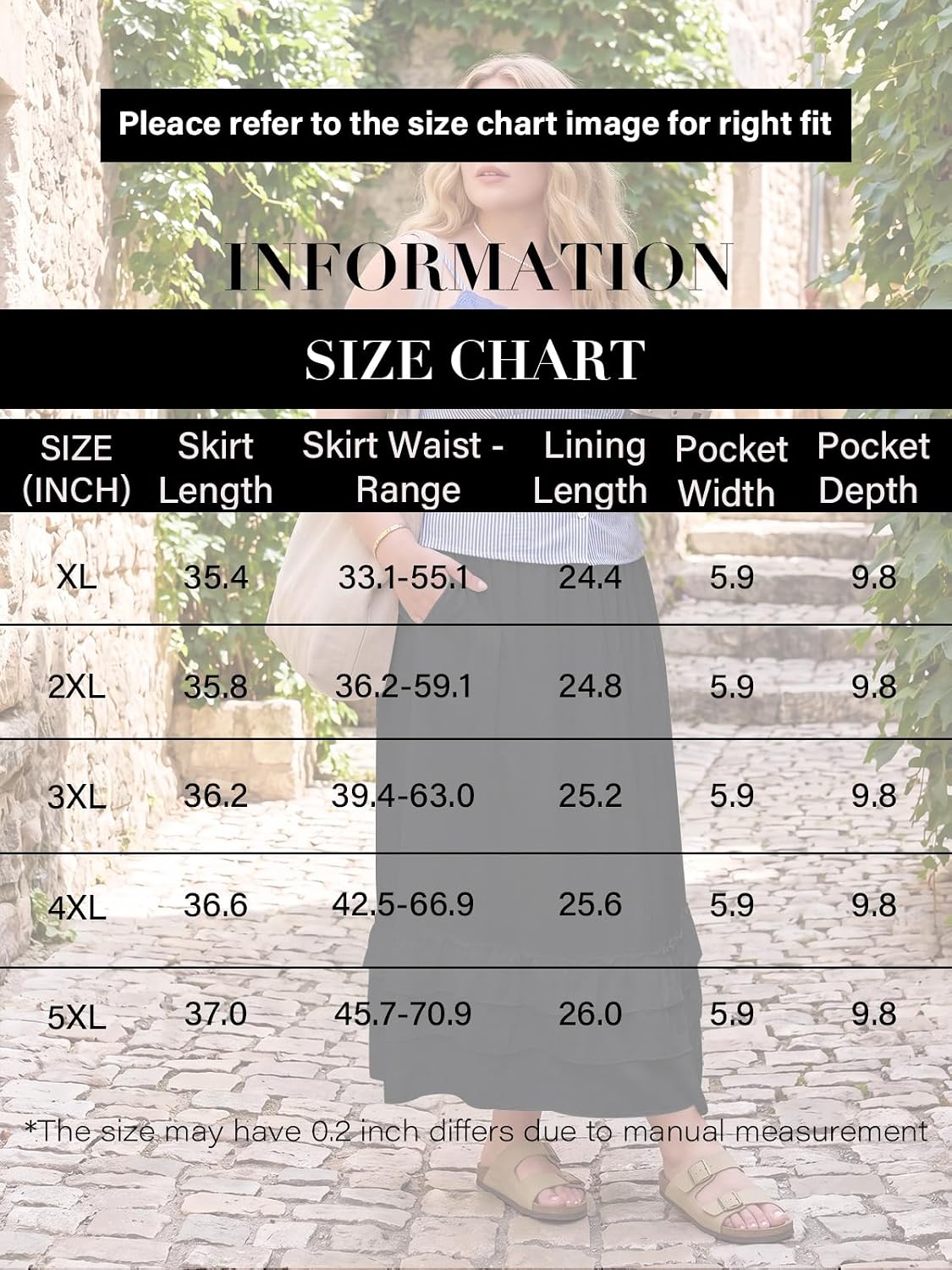Moon Wood Womens Plus Size Maxi Skirt Long Flowy Ruffle Skirts with Pockets - Black