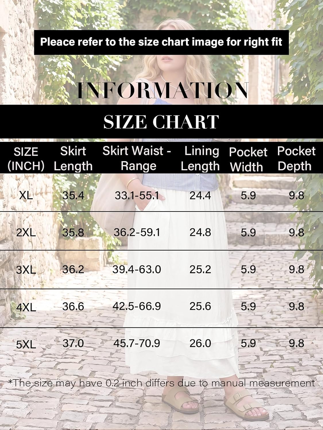 Moon Wood Womens Plus Size Maxi Skirt Long Flowy Ruffle Skirts with Pockets - White