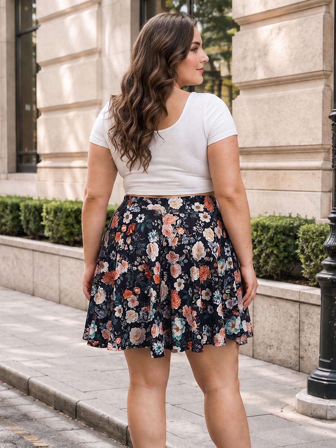 Moon Wood Women's Plus Size Skater Skirt High Waisted Flowy Flared Mini Skirt - Floral01 - view 4