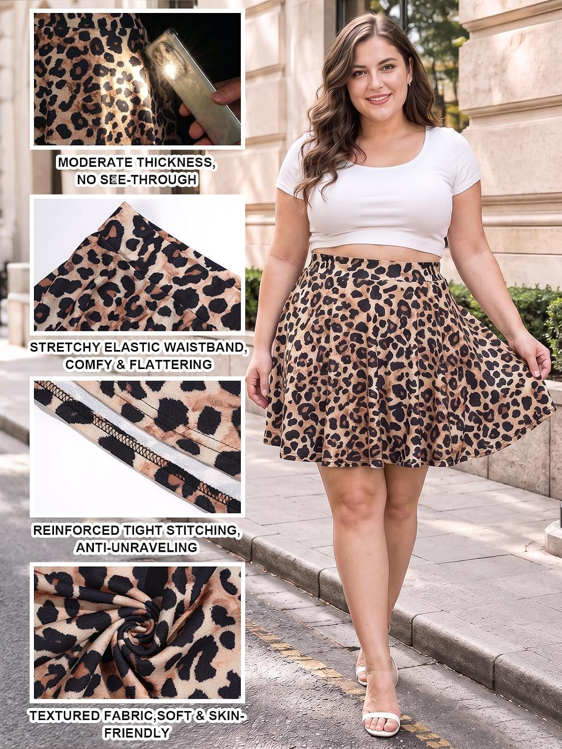 Moon Wood Women's Plus Size Skater Skirt High Waisted Flowy Flared Mini Skirt - Floral02 - view 5