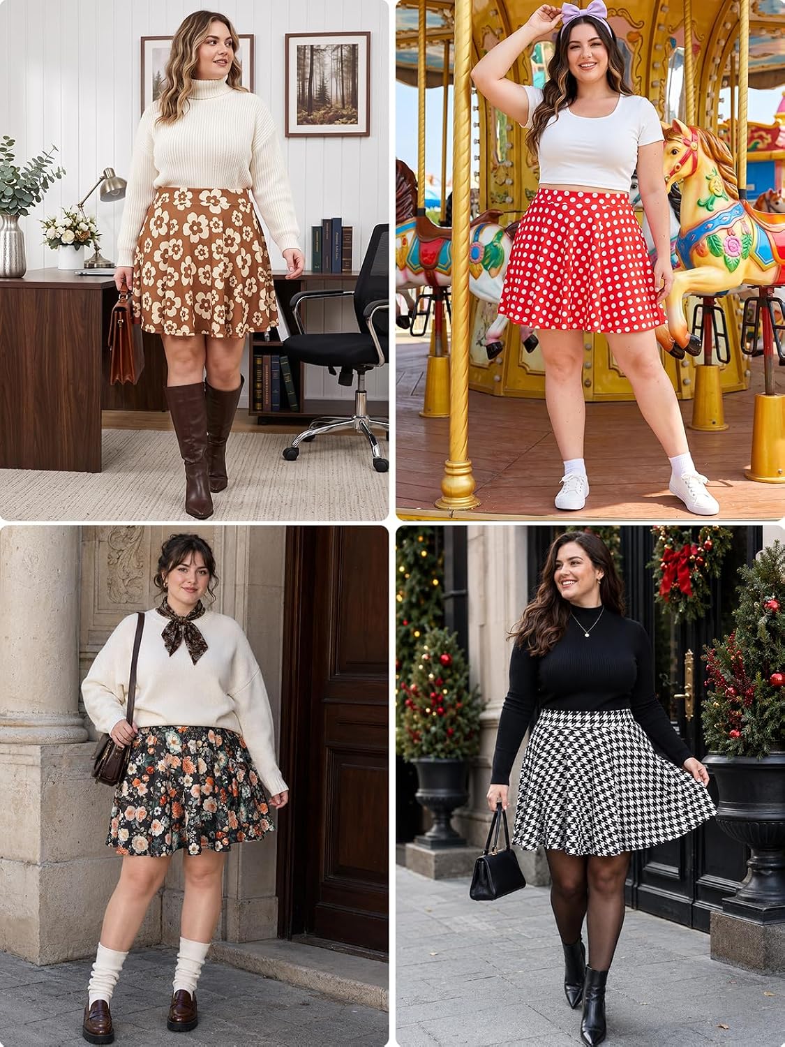 Moon Wood Women's Plus Size Skater Skirt High Waisted Flowy Flared Mini Skirt - Floral03 - view 6