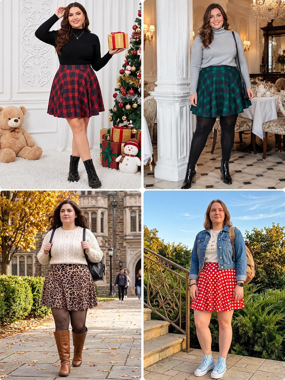 Moon Wood Women's Plus Size Skater Skirt High Waisted Flowy Flared Mini Skirt - Floral03 - view 7