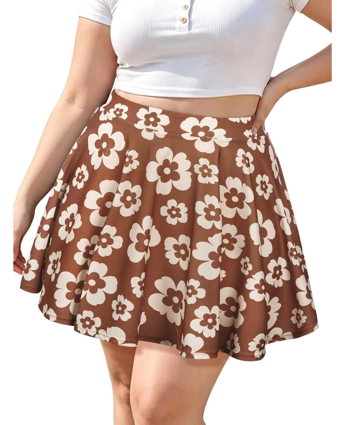 Moon Wood Women's Plus Size Skater Skirt High Waisted Flowy Flared Mini Skirt - Floral04 - view 1