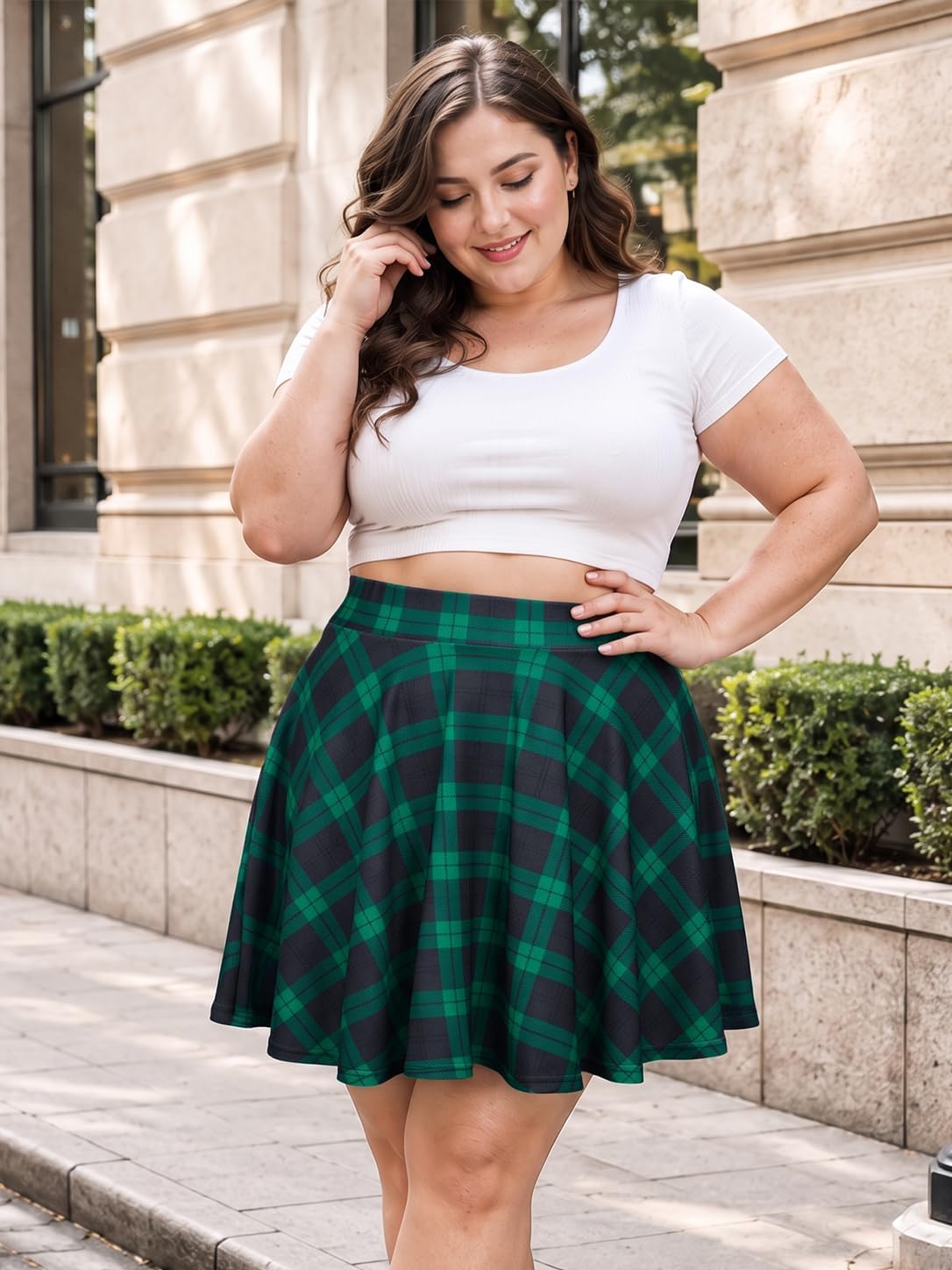 Moon Wood Women's Plus Size Skater Skirt High Waisted Flowy Flared Mini Skirt - Floral05 - view 2