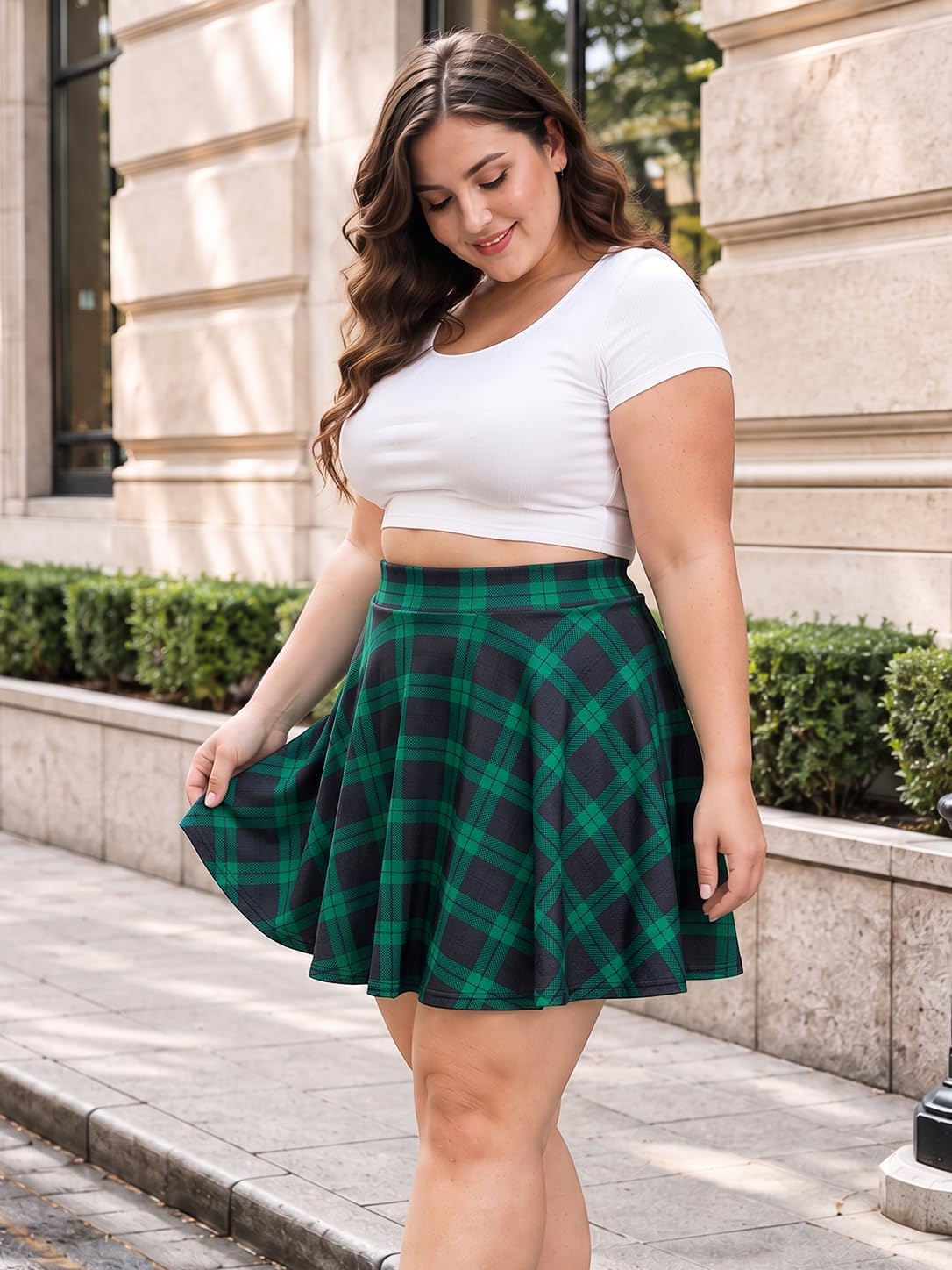 Moon Wood Women's Plus Size Skater Skirt High Waisted Flowy Flared Mini Skirt - Floral05 - view 3