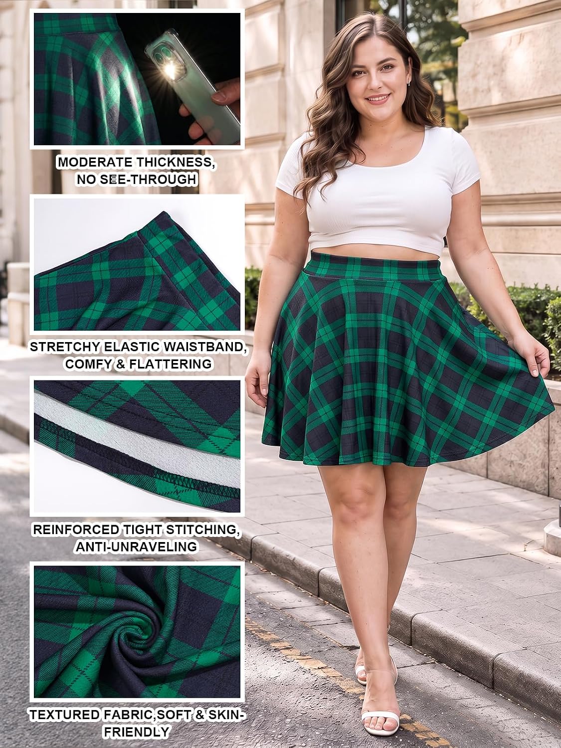 Moon Wood Women's Plus Size Skater Skirt High Waisted Flowy Flared Mini Skirt - Floral05 - view 5
