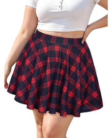 Moon Wood Women's Plus Size Skater Skirt High Waisted Flowy Flared Mini Skirt - Floral06 - view 1