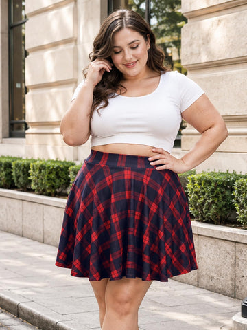 Moon Wood Women's Plus Size Skater Skirt High Waisted Flowy Flared Mini Skirt - Floral06 - view 2