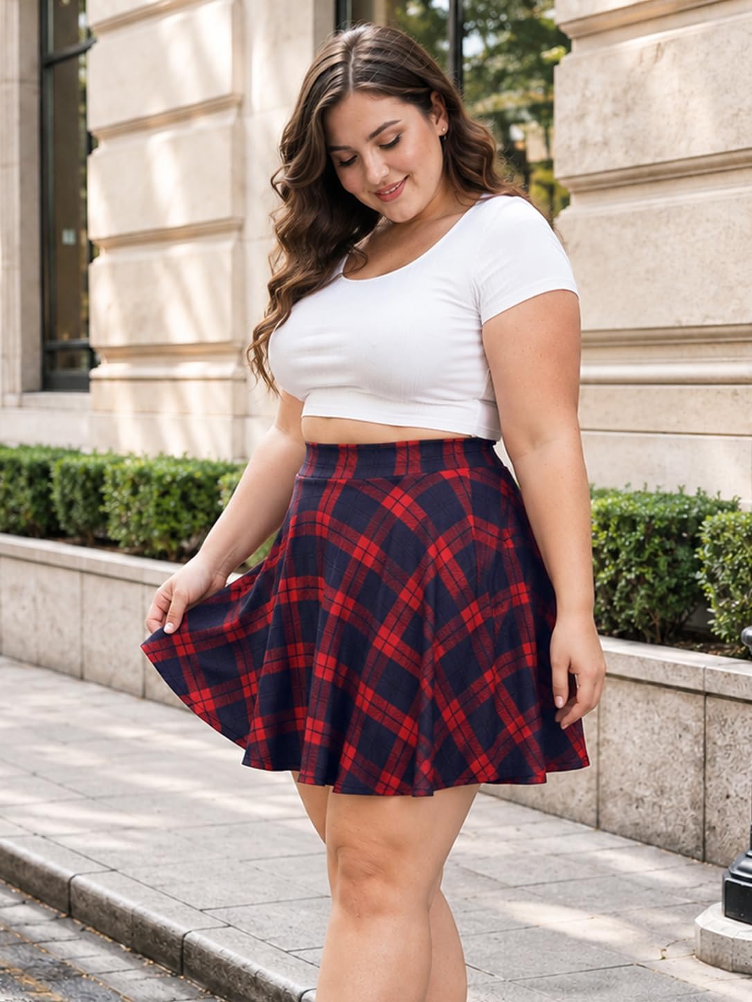 Moon Wood Women's Plus Size Skater Skirt High Waisted Flowy Flared Mini Skirt - Floral06 - view 3