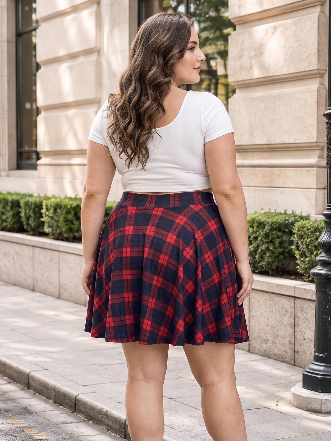 Moon Wood Women's Plus Size Skater Skirt High Waisted Flowy Flared Mini Skirt - Floral06 - view 4