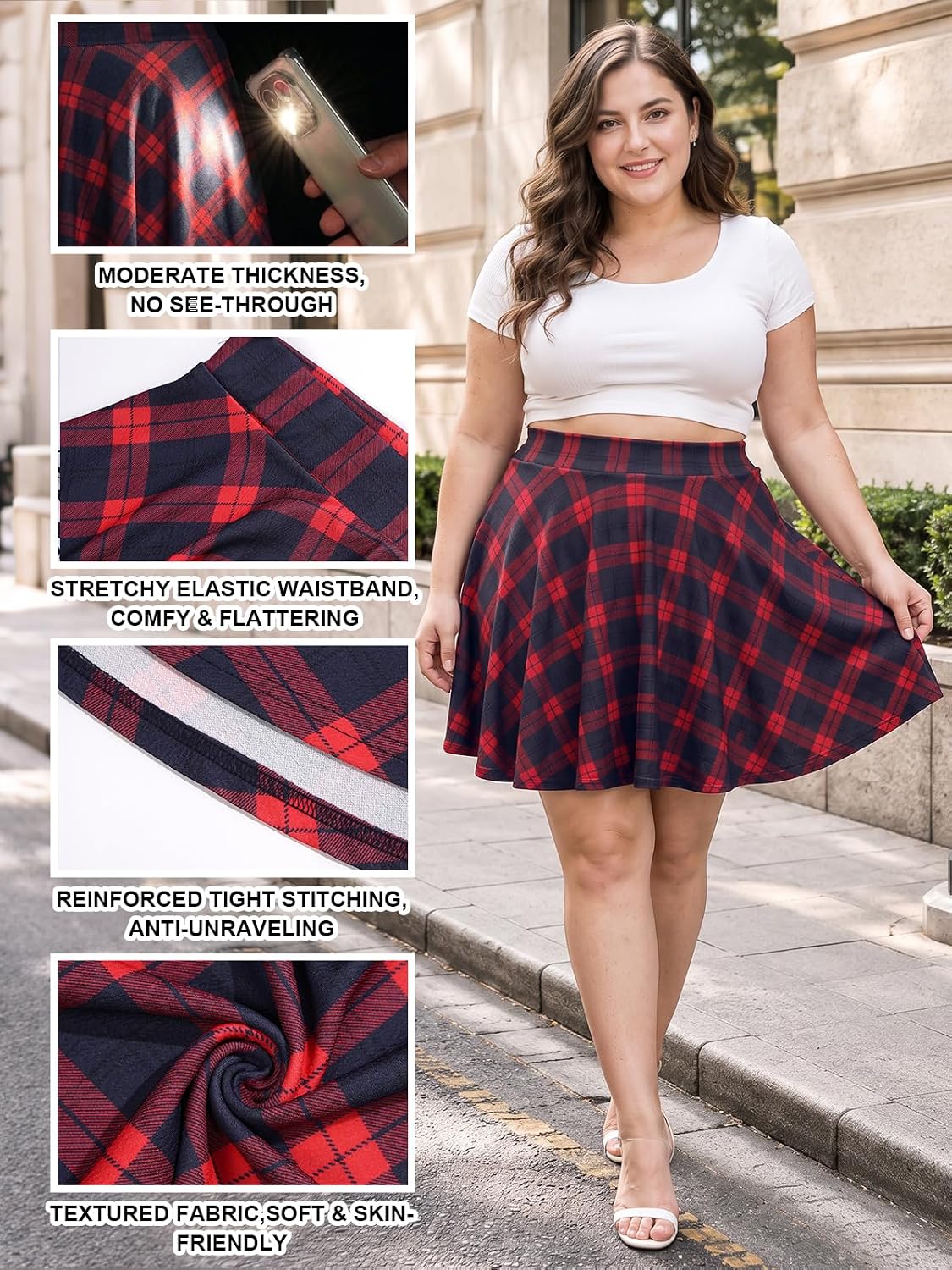Moon Wood Women's Plus Size Skater Skirt High Waisted Flowy Flared Mini Skirt - Floral06 - view 5