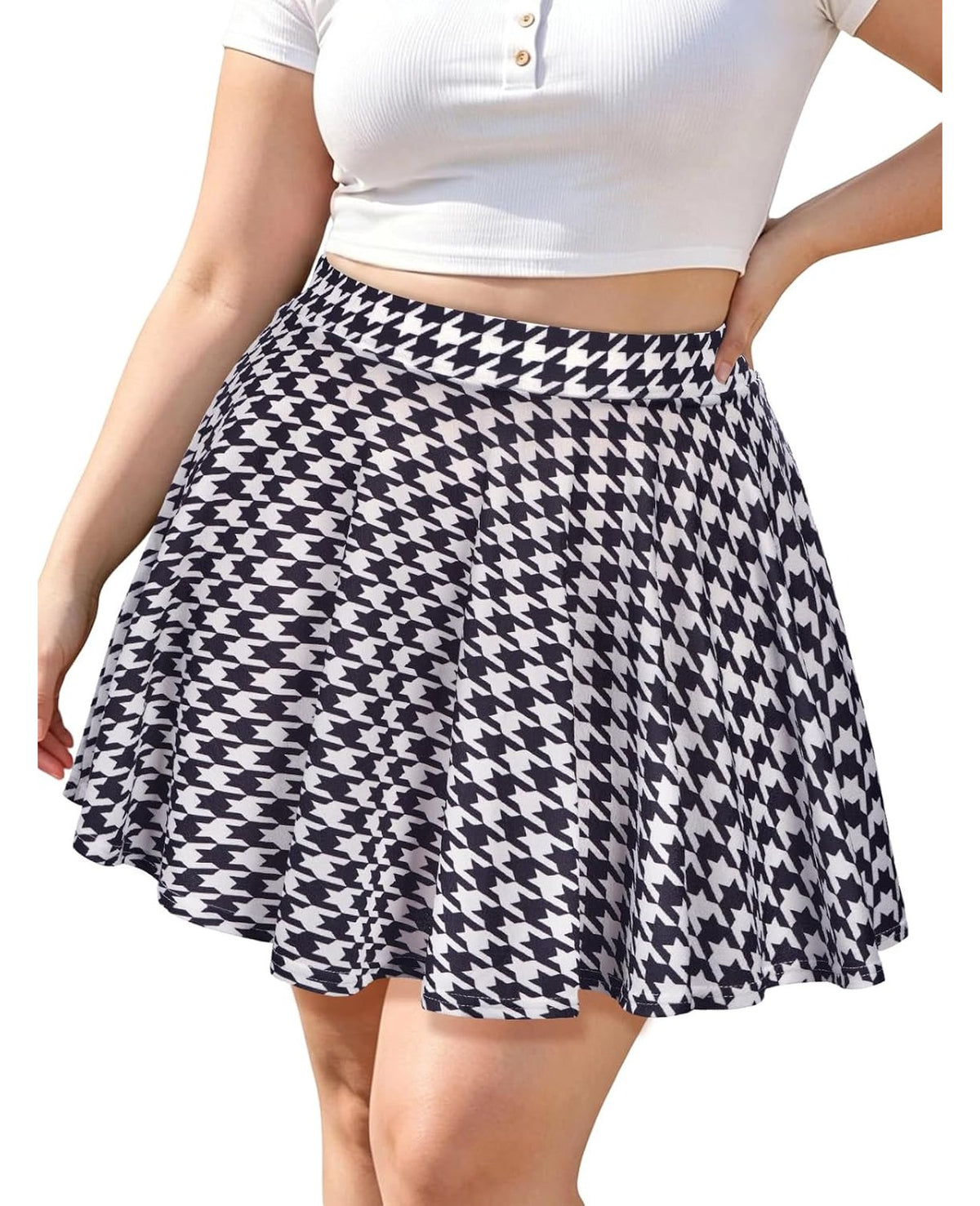 Moon Wood Women's Plus Size Skater Skirt High Waisted Flowy Flared Mini Skirt - Floral07 - view 1