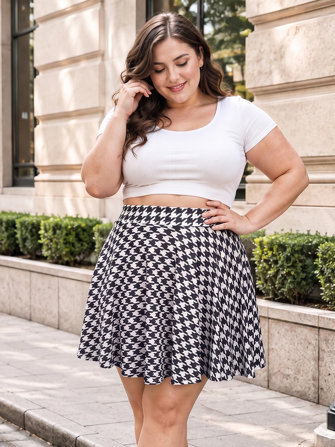 Moon Wood Women's Plus Size Skater Skirt High Waisted Flowy Flared Mini Skirt - Floral07 - view 2