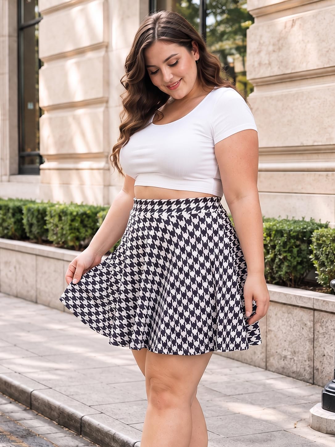 Moon Wood Women's Plus Size Skater Skirt High Waisted Flowy Flared Mini Skirt - Floral07 - view 3