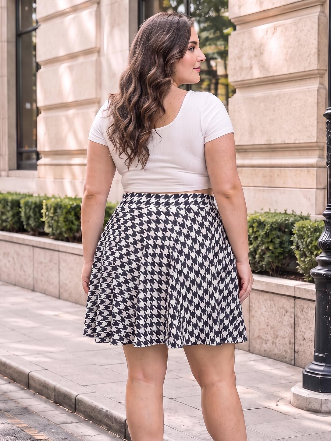 Moon Wood Women's Plus Size Skater Skirt High Waisted Flowy Flared Mini Skirt - Floral07 - view 4