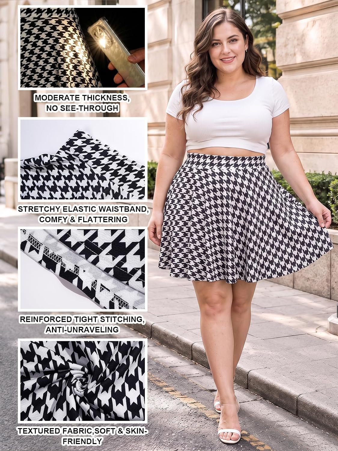 Moon Wood Women's Plus Size Skater Skirt High Waisted Flowy Flared Mini Skirt - Floral07 - view 5