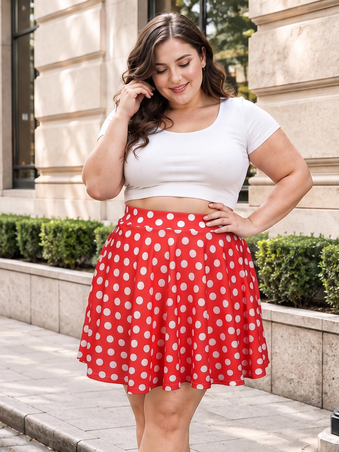 Moon Wood Women's Plus Size Skater Skirt High Waisted Flowy Flared Mini Skirt - Floral08 - view 2