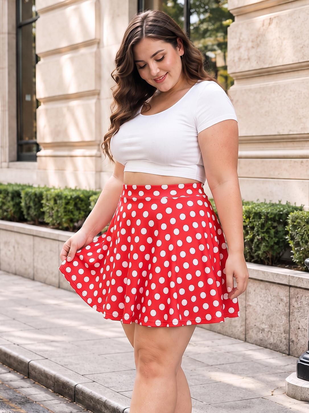 Moon Wood Women's Plus Size Skater Skirt High Waisted Flowy Flared Mini Skirt - Floral08 - view 3