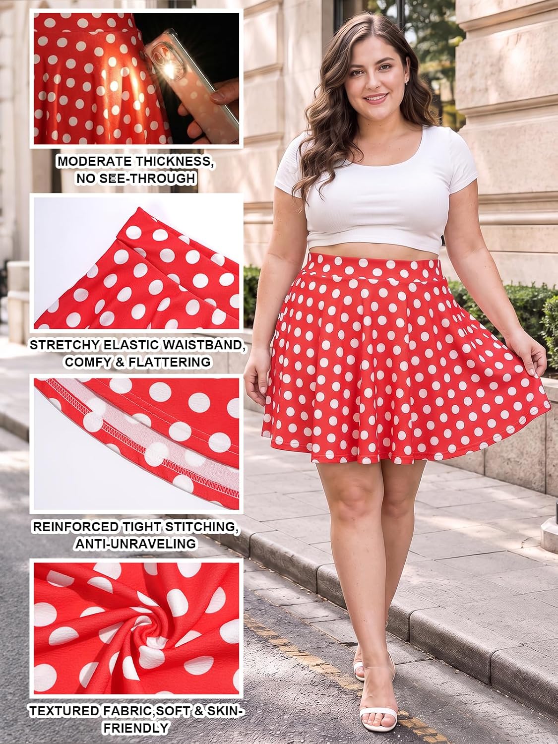 Moon Wood Women's Plus Size Skater Skirt High Waisted Flowy Flared Mini Skirt - Floral08 - view 5