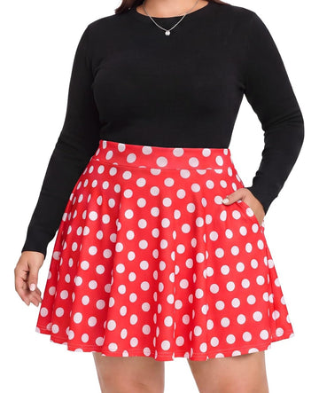 Moon Wood Women's Plus Size Skater Skort with Shorts Pockets High Waisted A-Line Mini Skirt - Floral01 - view 1