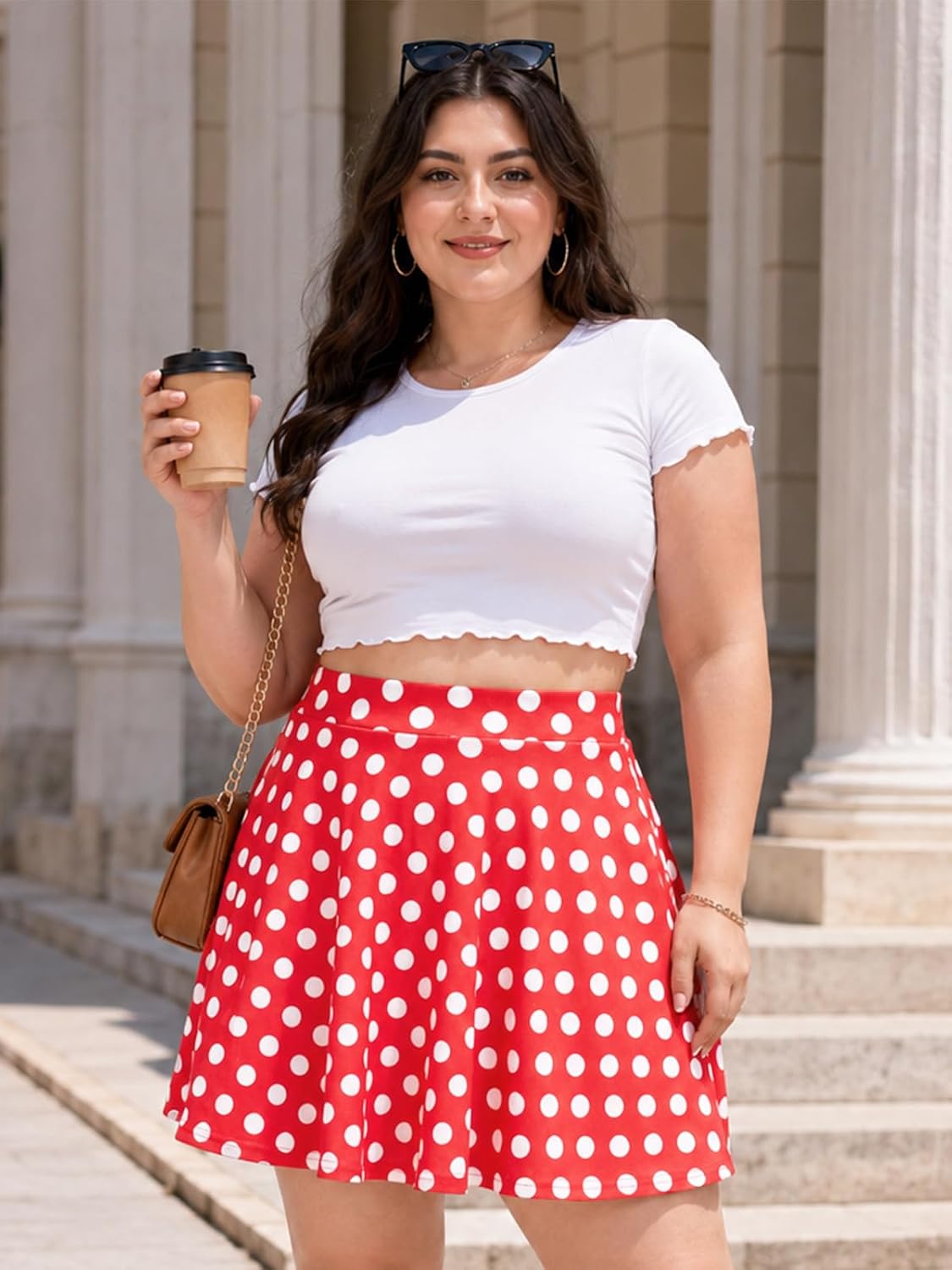 Moon Wood Women's Plus Size Skater Skort with Shorts Pockets High Waisted A-Line Mini Skirt - Floral01 - view 2