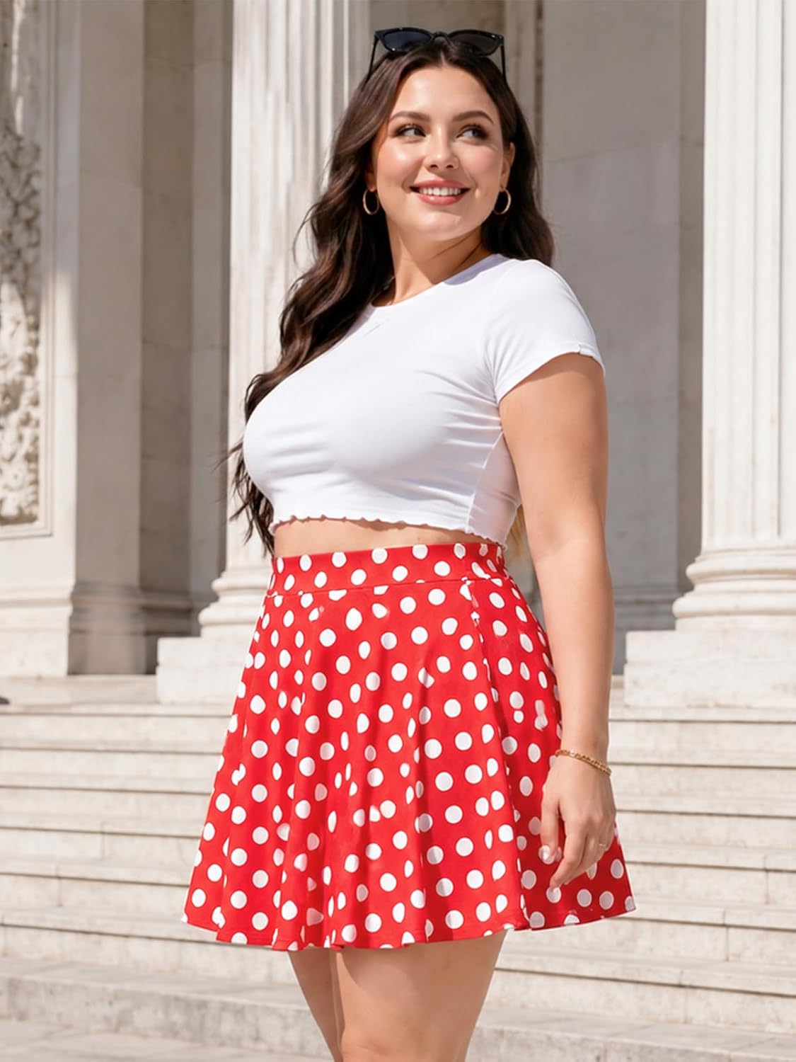 Moon Wood Women's Plus Size Skater Skort with Shorts Pockets High Waisted A-Line Mini Skirt - Floral01 - view 3