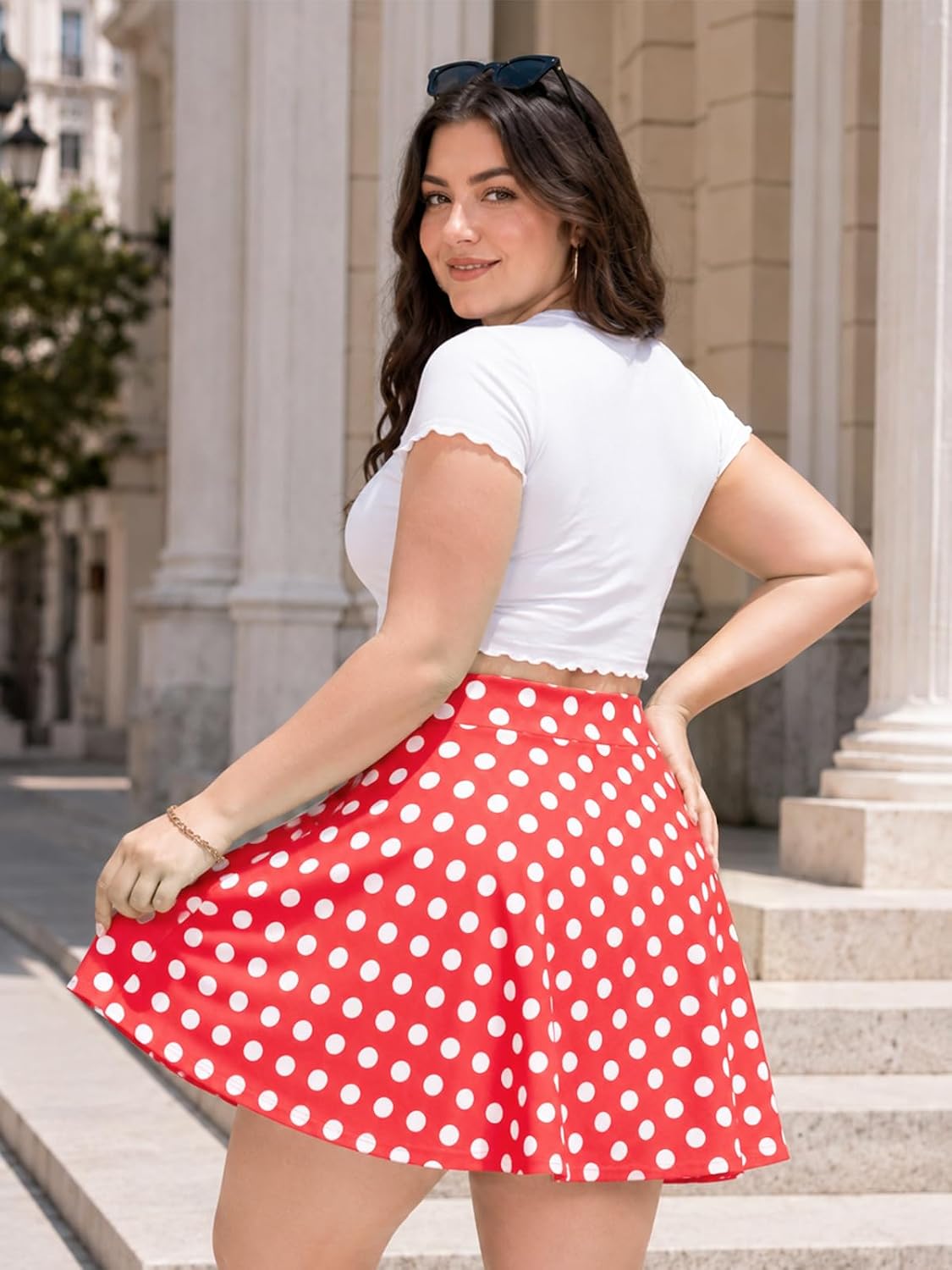 Moon Wood Women's Plus Size Skater Skort with Shorts Pockets High Waisted A-Line Mini Skirt - Floral01 - view 4
