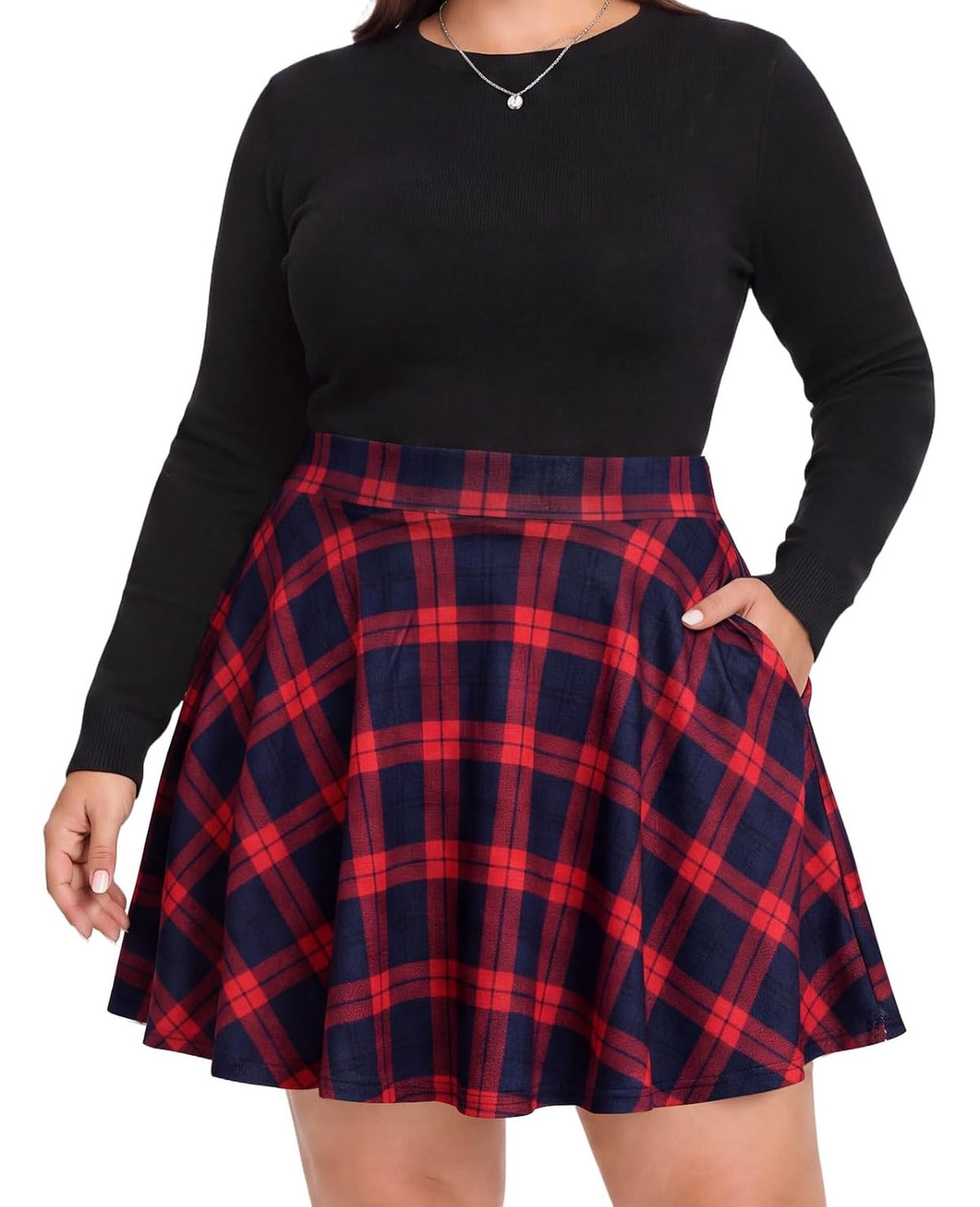 Moon Wood Women's Plus Size Skater Skort with Shorts Pockets High Waisted A-Line Mini Skirt - Floral03 - view 1