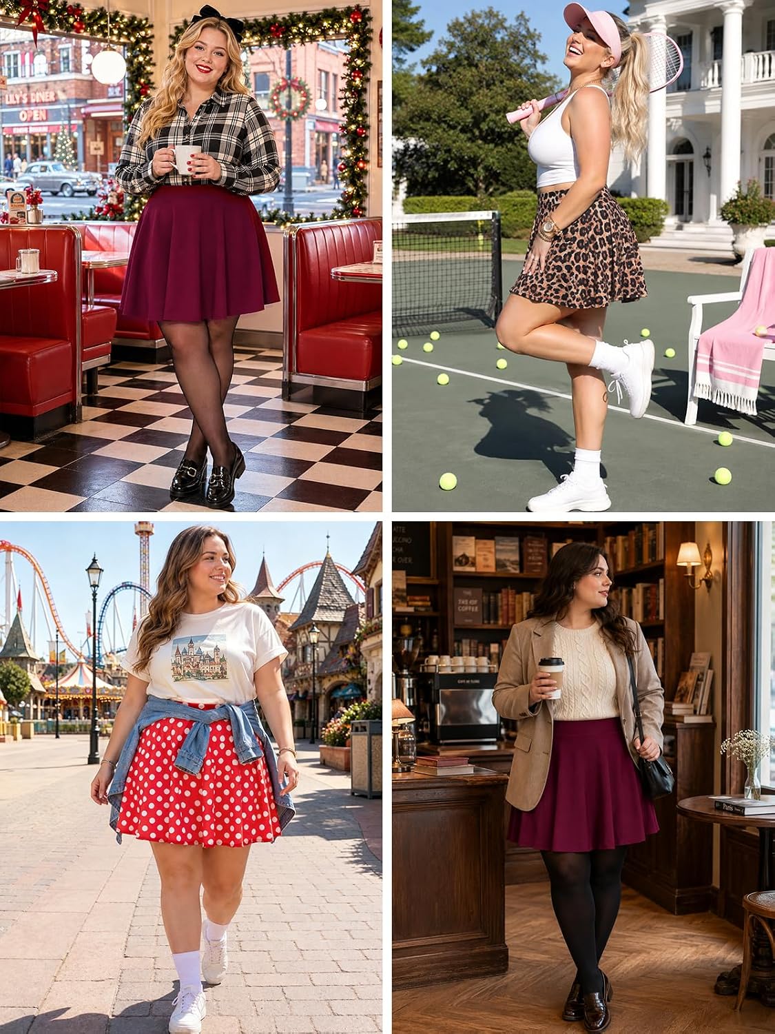 Moon Wood Women's Plus Size Skater Skort with Shorts Pockets High Waisted A-Line Mini Skirt - Floral03 - view 7