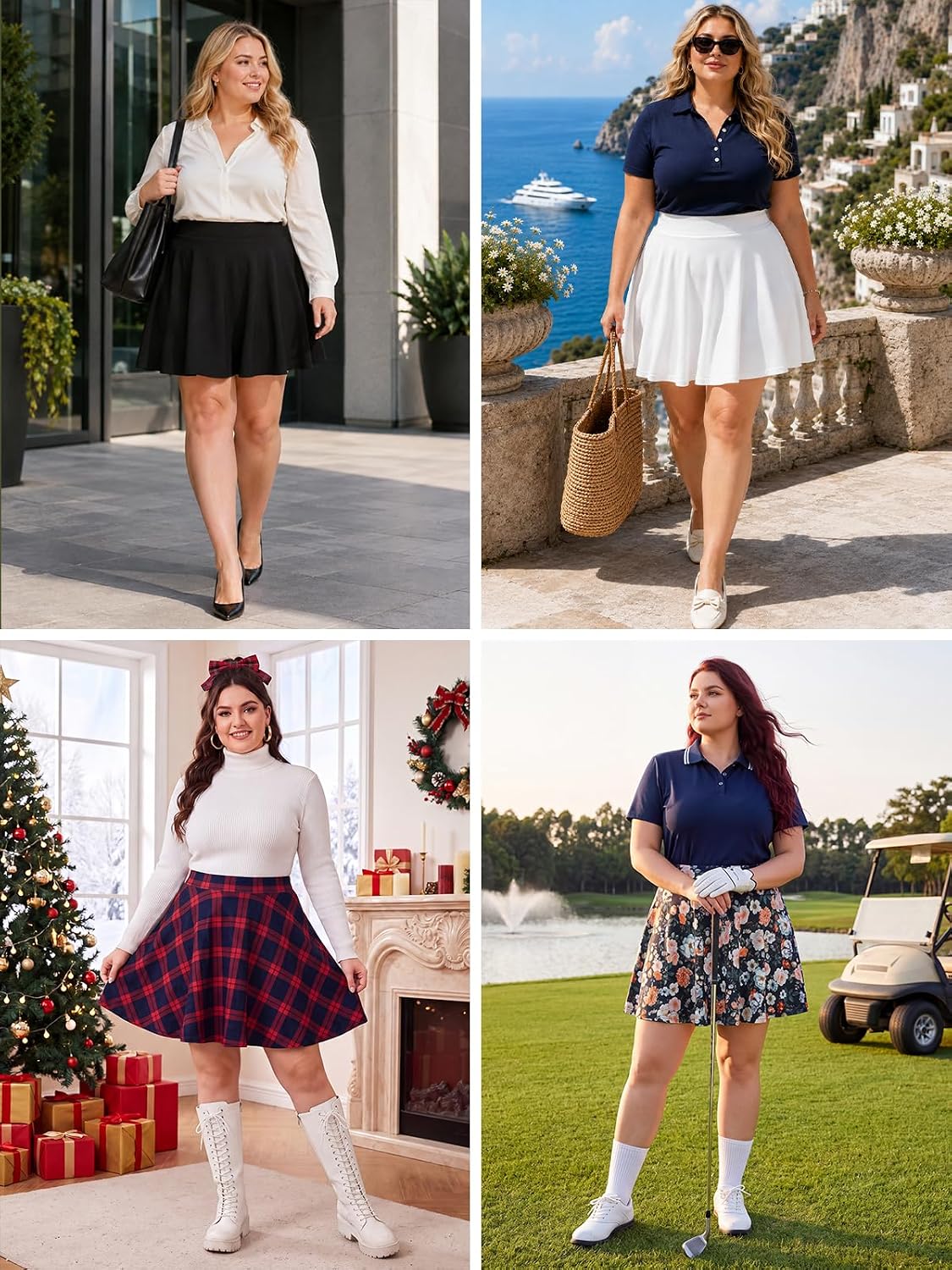 Moon Wood Women's Plus Size Skater Skort with Shorts Pockets High Waisted A-Line Mini Skirt - Floral04 - view 6