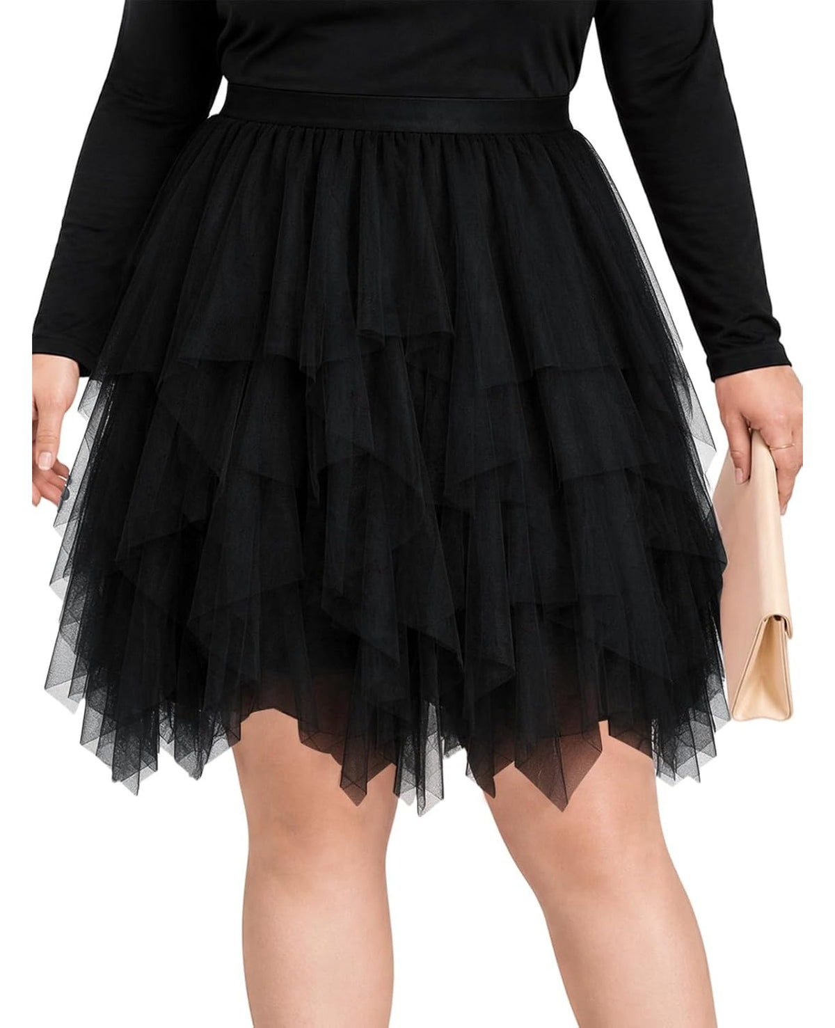Moon Wood Womens Plus Size Tulle Mini Skirt A line Layered Fairy Skirt - Black