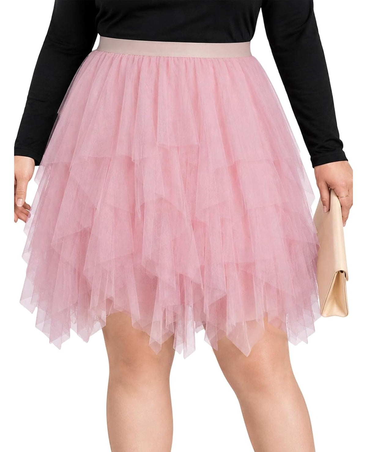Moon Wood Womens Plus Size Tulle Mini Skirt A line Layered Fairy Skirt - Pink