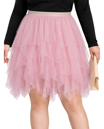 Moon Wood Womens Plus Size Tulle Mini Skirt A line Layered Fairy Skirt - Pink