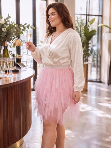Moon Wood Womens Plus Size Tulle Mini Skirt A line Layered Fairy Skirt - Pink