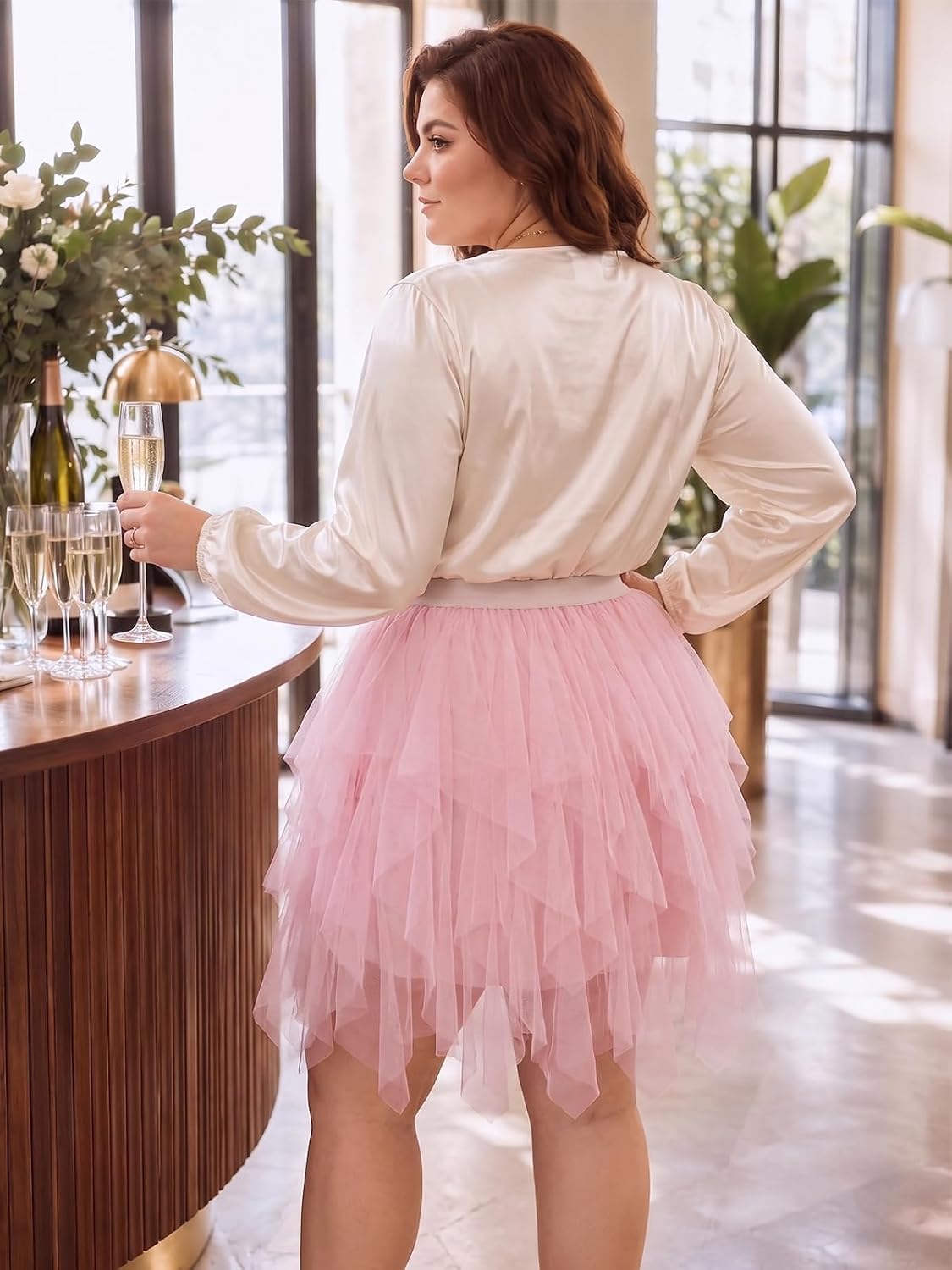 Moon Wood Womens Plus Size Tulle Mini Skirt A line Layered Fairy Skirt - Pink