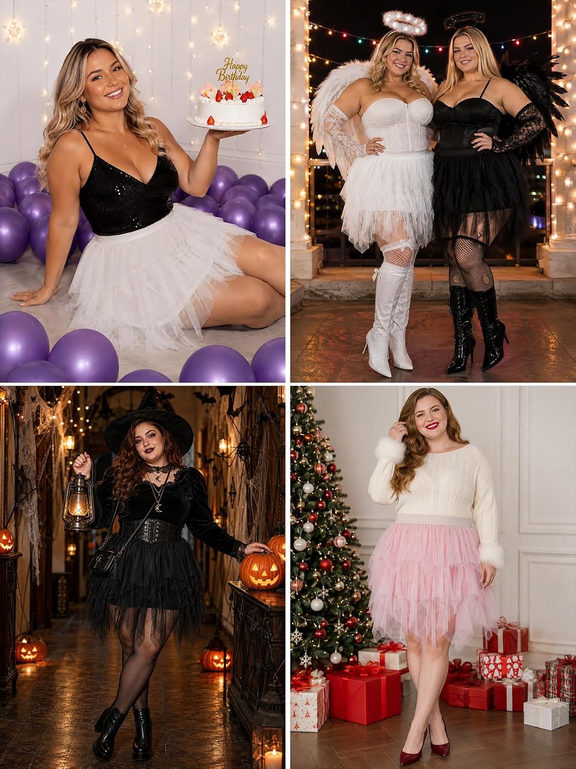 Moon Wood Womens Plus Size Tulle Mini Skirt A line Layered Fairy Skirt - Pink