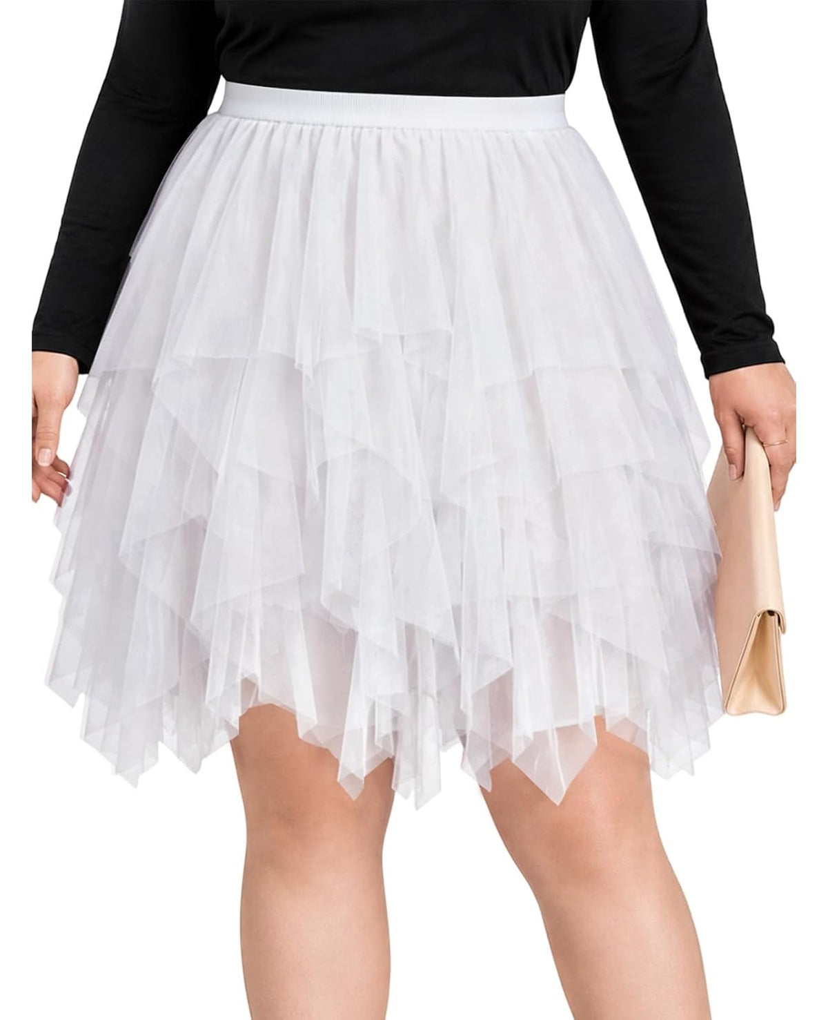 Moon Wood Womens Plus Size Tulle Mini Skirt A line Layered Fairy Skirt - White