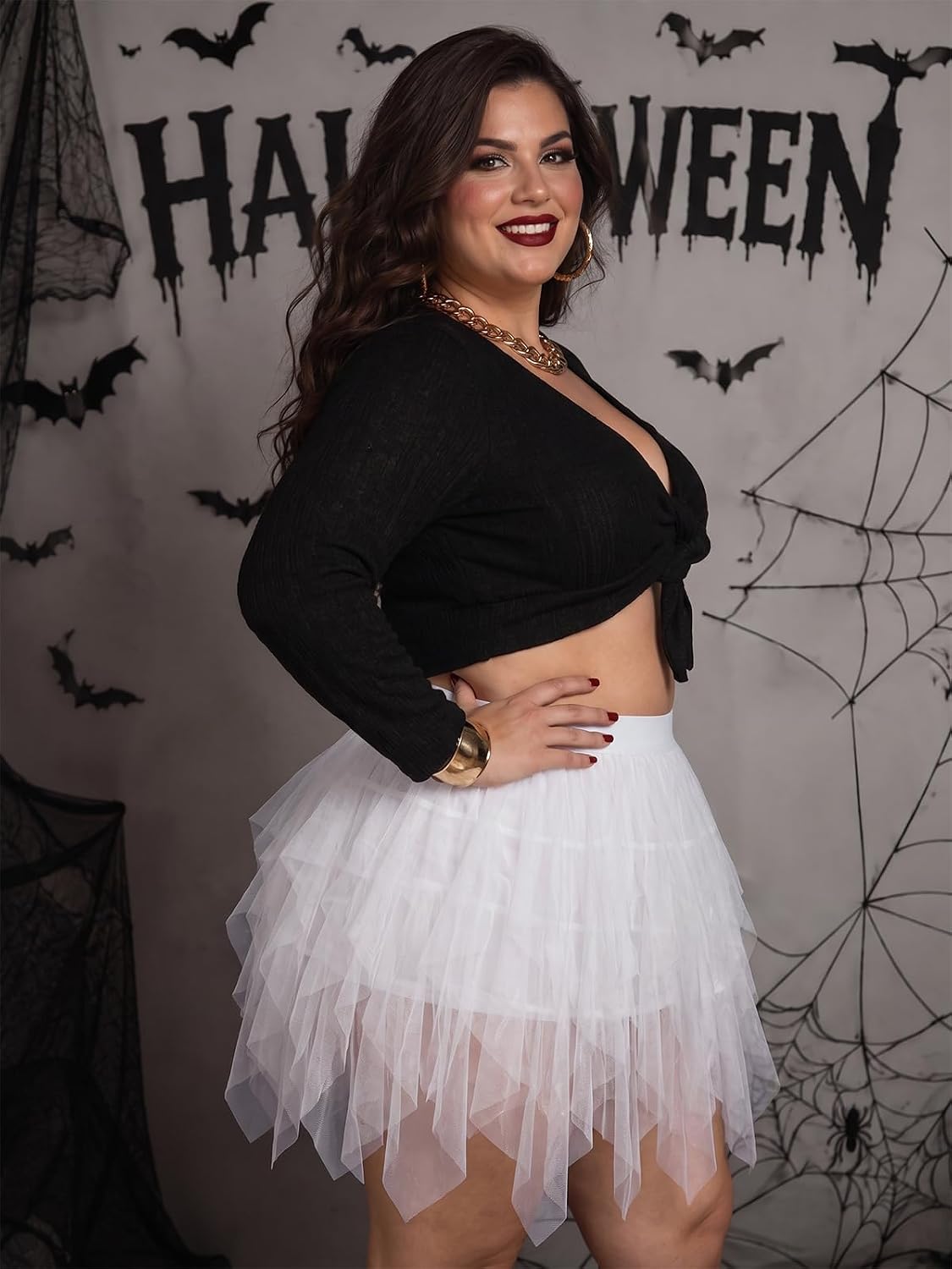 Moon Wood Womens Plus Size Tulle Mini Skirt A line Layered Fairy Skirt - White